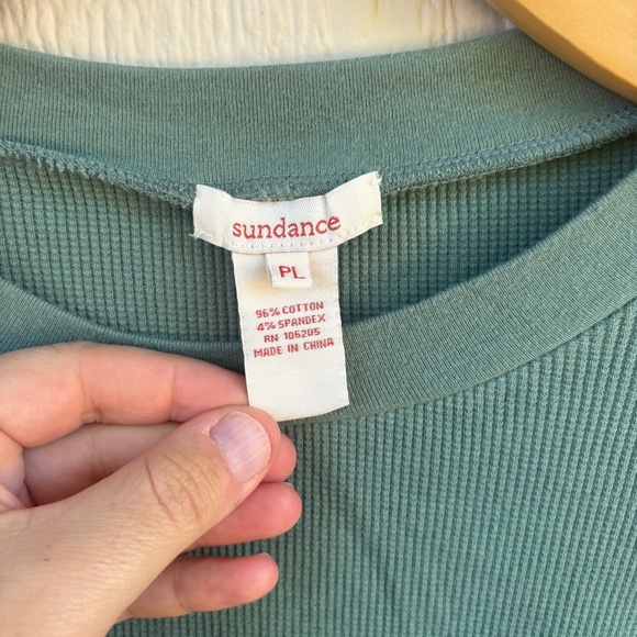 Sundance Long Sleeve Thermal Women's Large Petite Green Waffle Knit Stretch Boho - Picture 2 of 6